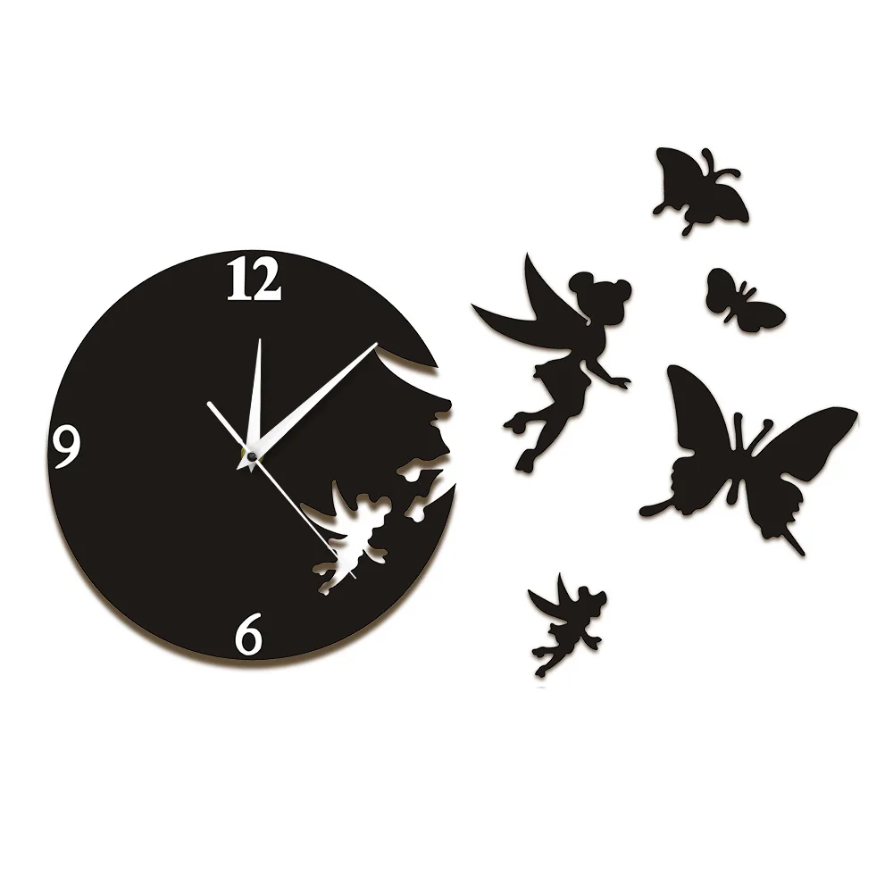 

Fairy Angel Flew Away Wall Clock Modern Wall Art Home Decor Flying Butterflies Wall Clock Decorative Escape Clock Watch