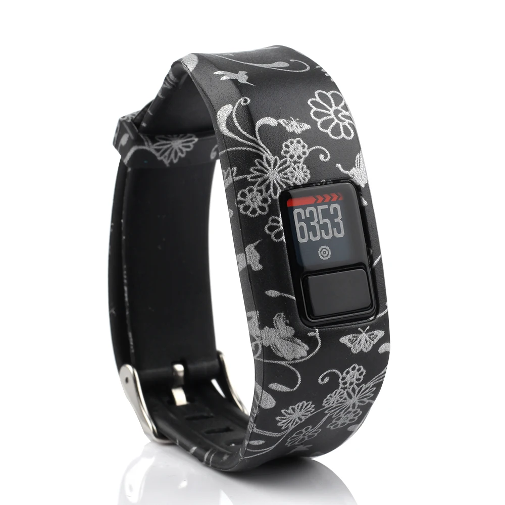 Honecumi для Garmin Vivofit JR трекер активности ремешок черный цветок силиконовый Gamin 3/JR