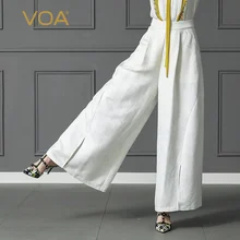VOA Heavy Silk Jacquard White Wide Leg Pants Plus Size Loose Office Trouser Casual Pantskirt Women Slant Pocket Spring K301