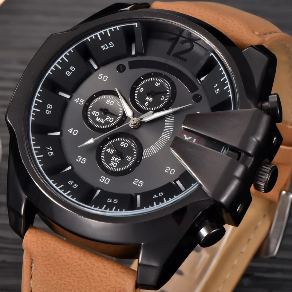 Брендовые спортивные часы для мужчин s Роскошный стальной корпус кварцевые часы для мужчин кожаный ремешок Военные Наручные часы мужские часы Relogio# Zer