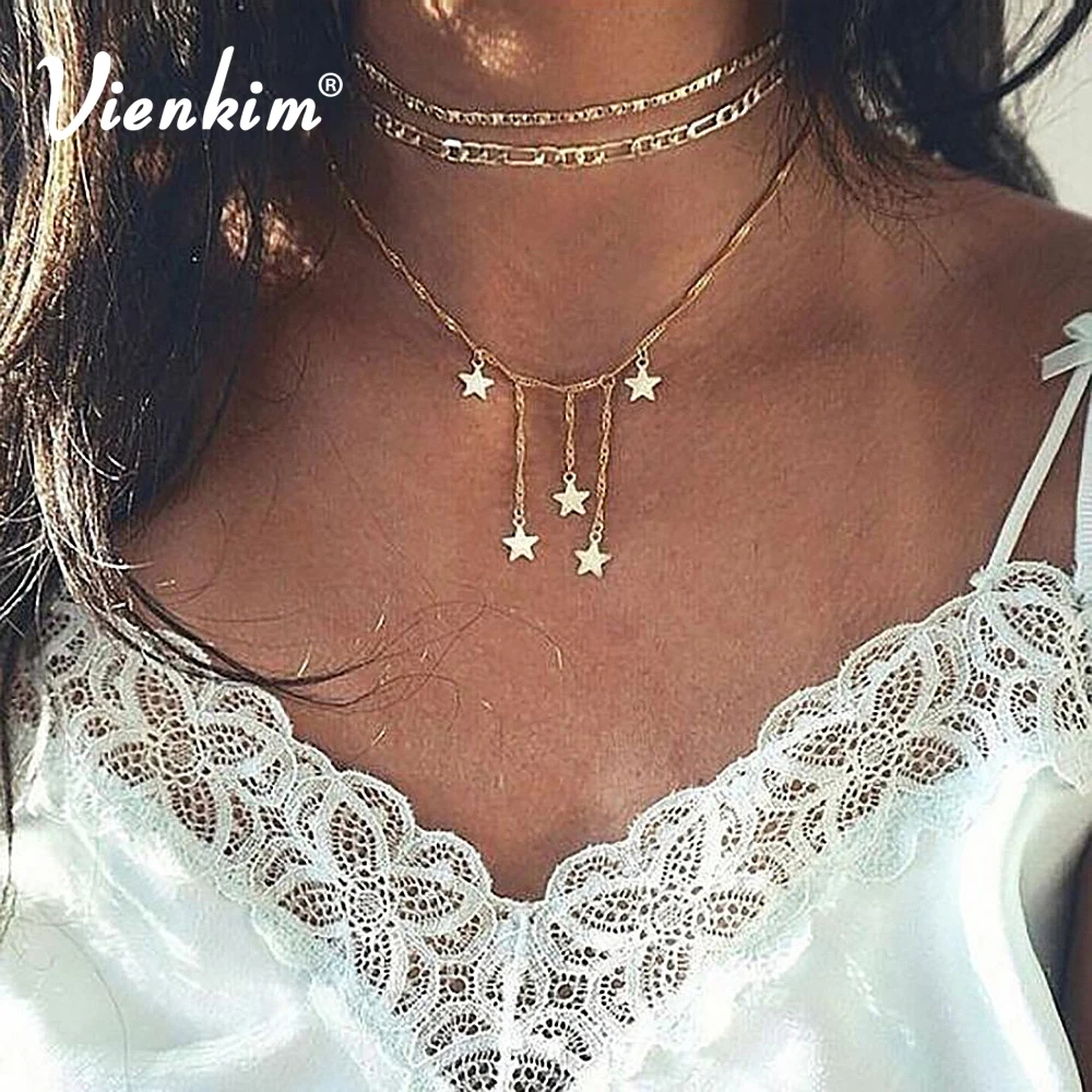 

Vienkim Boho Multi Layer Pendant Necklace for Women 2018 Bohemian Flower Necklaces Vintage Fashion Collar Costume Jewelry