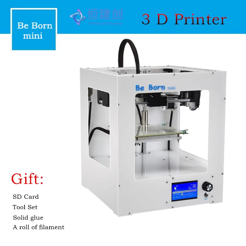 

DHL Free Be Born Mini White Box Type 3D Printer With Free Filament Line/Off-line Print High Precision 3D Printer With LCD Screen