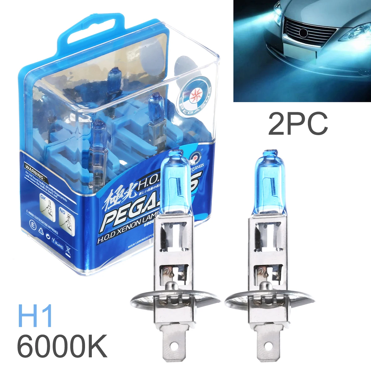 2 Pcs Universal H1 H3 100W 6000K White Light Super Bright Car HOD Halogen Lamp Auto Front Headlight Fog Bulb Fit for Cars