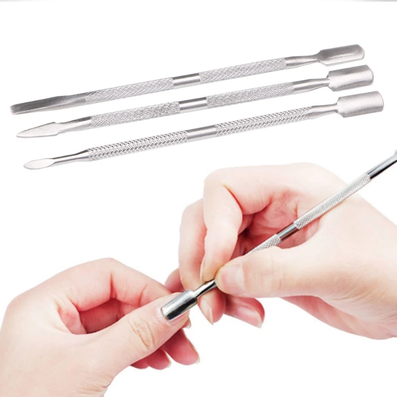 Двойной конец ногтей для маникюра, нержавеющая сталь кутикулы толкатель педикюр инструмент 3 типа