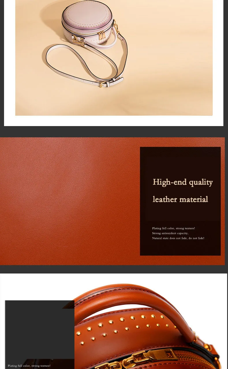 Branded fashion bags reather vintage round bag women's handbags genuine leather female bag (12)