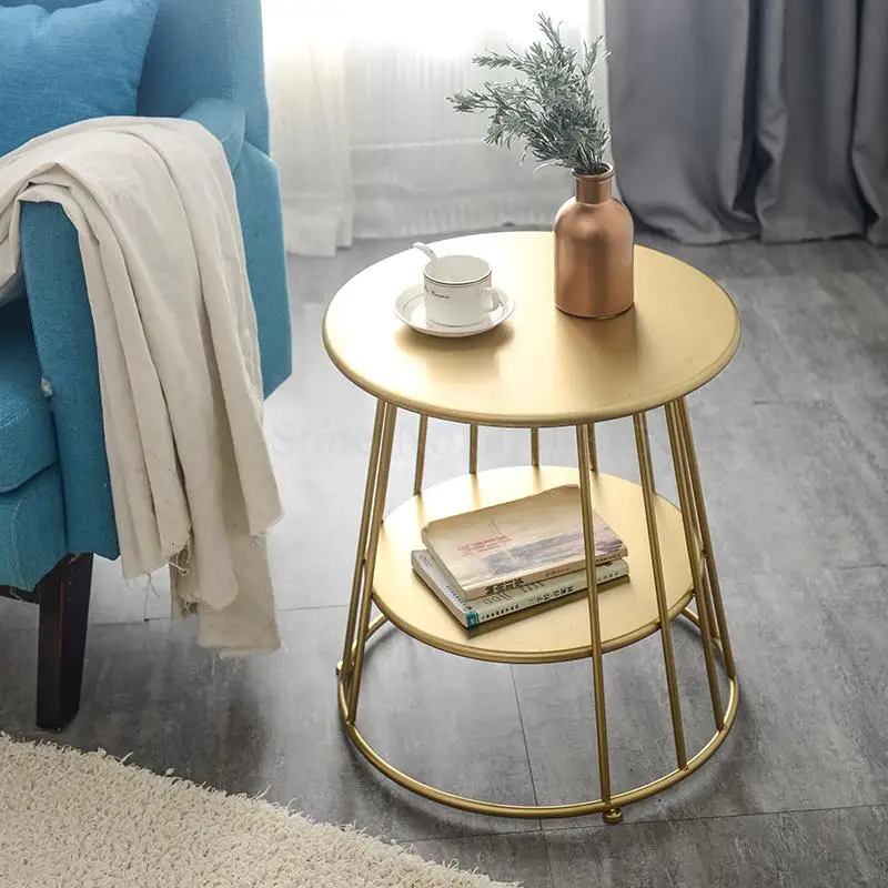 

Simple modern wrought iron gold side coffee table Nordic small table coffee table creative round corner several bedside table