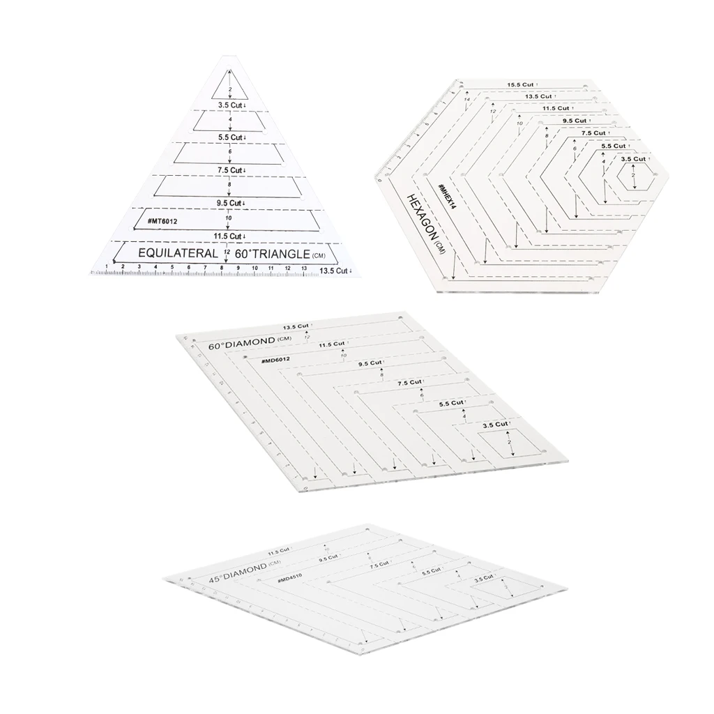 4Pcs Hard Plastic Rhombus/Hexagon/Triangle Quilting Rulers Sewing Tape Measures & Rulers Crafting Tools