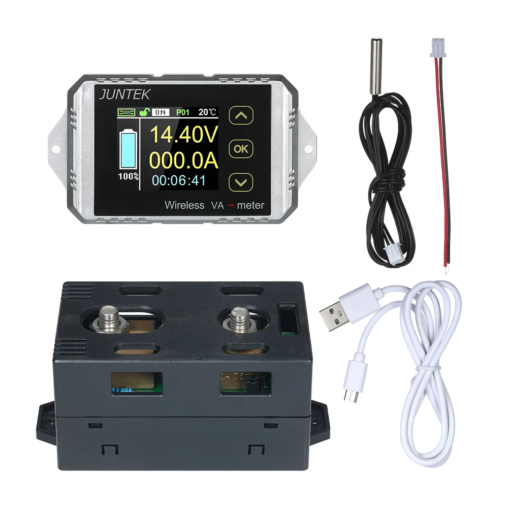

JUNTEK DC 0.01-100V 0.1-300A Multifunctional Wireless Digital Bi-directional Voltage Current Power Meter Voltmeter VAT-4300