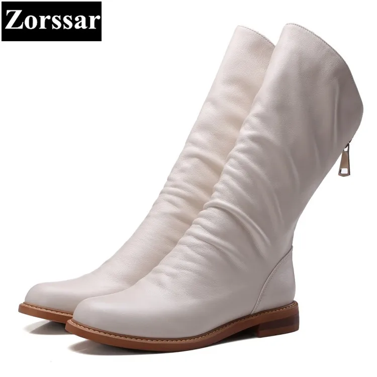 {Zorssar}/Новинка 2018 года Модные женские ботинки из натуральной кожи до середины икры