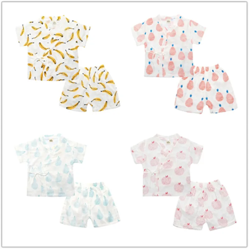 

CCS344 Summer fruits Suits Boys Pajamas Baby Printed Pijamas sets Pyjamas cotton and linen Children Clothing set Kids Sleepwears