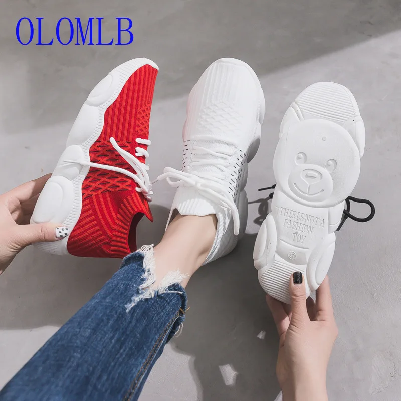 

OLOMLB 2019 Women Shoes Flyknit Sneakers Women New Vulcanized Shoes Casual Female Slip On Flat Shoes Mesh Walking Footwear