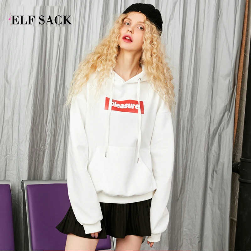 

ELF SACK New Woman Sweatshirts Hoodies Cotton Casual Loose Women Sweatshirts Letter Korean Fashion Femme Pullovers Female Hoodie