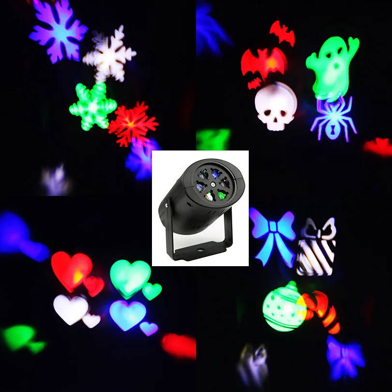 

Laser Projector Lamps LED Stage Effect Light RGBW Star Heart Snow Spider Bowknot Bat Christmas Party Garden Decoration Lamp