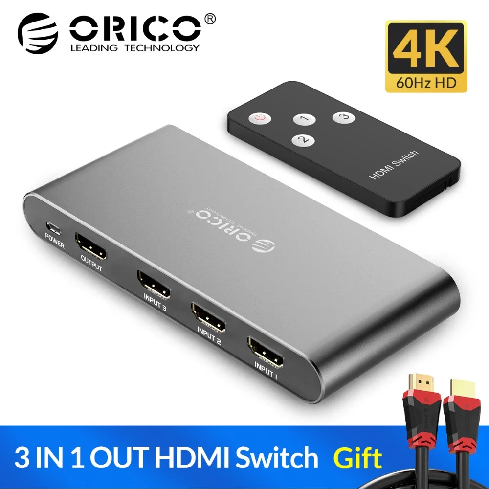 

ORICO 3 Port HDMI Switch Splitter 4K 60Hz HDMI 2.0 Switcher HDMI HD Splitter for PC Laptop XBOX 360 PS3 PS4 TV STB Projector