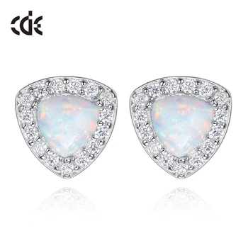 

CDE Opal Earrings Silver 925 jewelry Stud Earrings For Women Ear Jewelry Brincos Para as Mulheres Geometric Earrings Gifts
