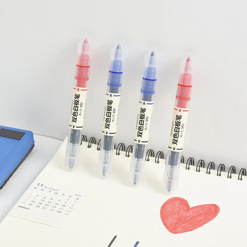 

Creative two color whiteboard pen two color marker pen water based red and blue blackboard pen office supplies stationery