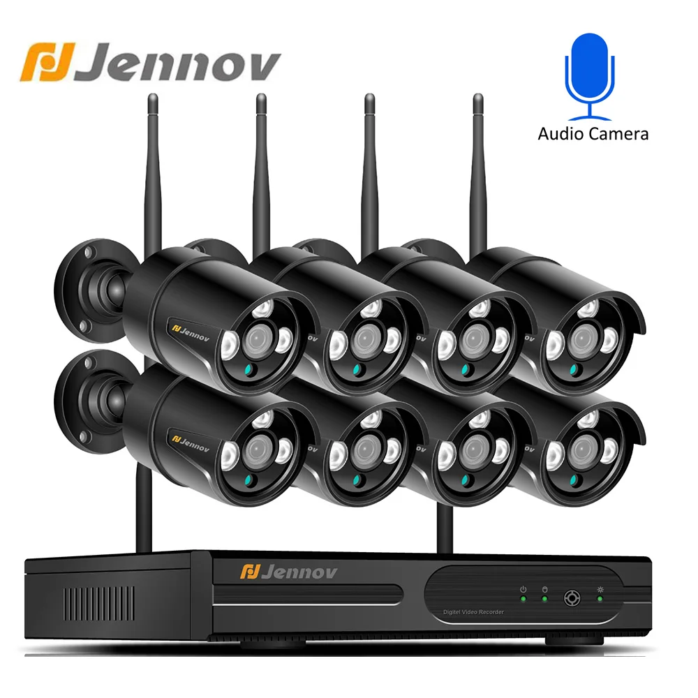 Jennov 8CH 1080P Wi-Fi NVR 4 шт. ИК Открытый водонепроницаемый CCTV беспроводной IP 66 камера безопасности системы видеонаблюдения комплект