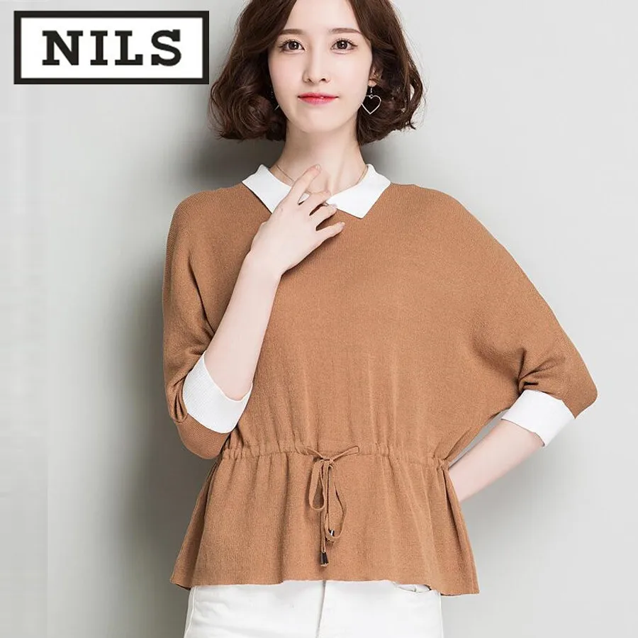 Nils Summer women blouses 2017 new casual chiffon silk blouse slim Three Quarter Sleeve tops shirts solid 7713 |