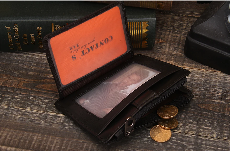 Деловой мужской кошелек из натуральной кожи, держатель для банковской кредитной карты, мини дизайн, кошелек на молнии для монет, органайзер, карман для фото, тонкие кошельки