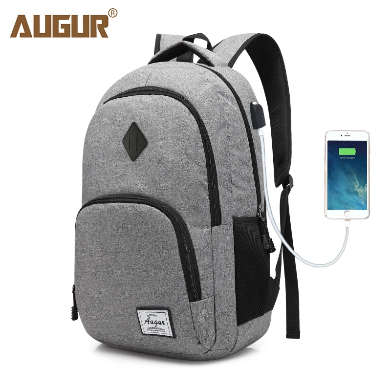 Мужской рюкзак для ноутбука AUGUR Черный Повседневный дорожный с usb зарядкой