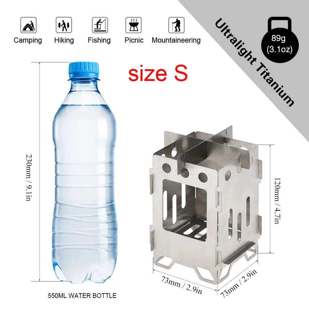 Титановая Складная Походная плита Сверхлегкая уличная дровяная альпинистская кухонная плита походная газовая горелка - Цвет: size S