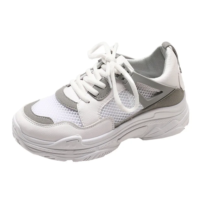 Женская обувь для бега; женская спортивная обувь с дышащей сеткой; женские кроссовки на шнуровке; zapatillas mujer Deportiva - Цвет: Серый