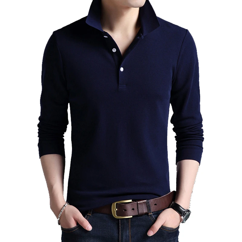 Mens Polo Shirt Brands Preppy Style Long Sleeve Solid Color Tops Cotton Mens Polos 166#-in Polo 