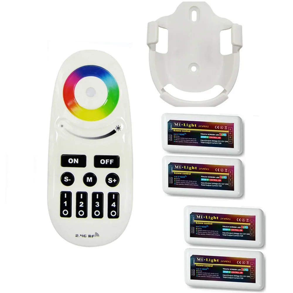 

1x Mi.Light 2.4G RF Remote With Wall Holder + 4x4-Zone RGB Receiver Box FOR 5050 3528 5630 RGB LED Strip