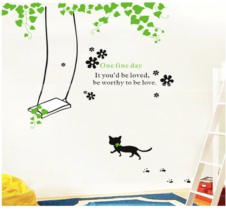 

Removable, children cartoon wall stickers, bedroom wall wallpaper, wall murals, room decor, kitten,Free shipping.