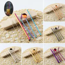 Набор из 4 металлических питьевой соломы из нержавеющей стали многоразовые трубочки моющиеся+ 2 щетки Аксессуары для кухонного бара