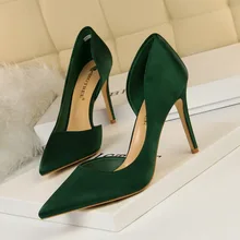 Women Pumps Shoes Summer Satin Thin 9.5cm High Heels Side Hollow Pointed Toe Slip-On Shallow Club Sexy Lady Party Female Shoes Women Pumps Shoes Summer Satin Thin 9.5cm High Heels Side Hollow Pointed Toe Slip-On Shallow Club Sexy Lady Party Female Shoes