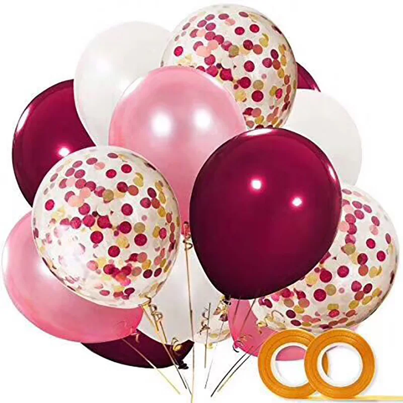 

BTRUDI 20pcs 12 Inch rose gold pink Wine red Latex Balloons with Confetti Balloon Baby Shower Birthday Party Decorations