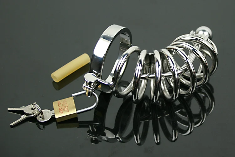 New Stainless Steel Male Chastity Device With Padlock Catheter Sound, Cock Cage, Penis Rings, Fetish Sex