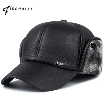 

Fibonacci High quality men's winter hat warm ear protection plus velvet thick middle aged elderly leather baseball cap