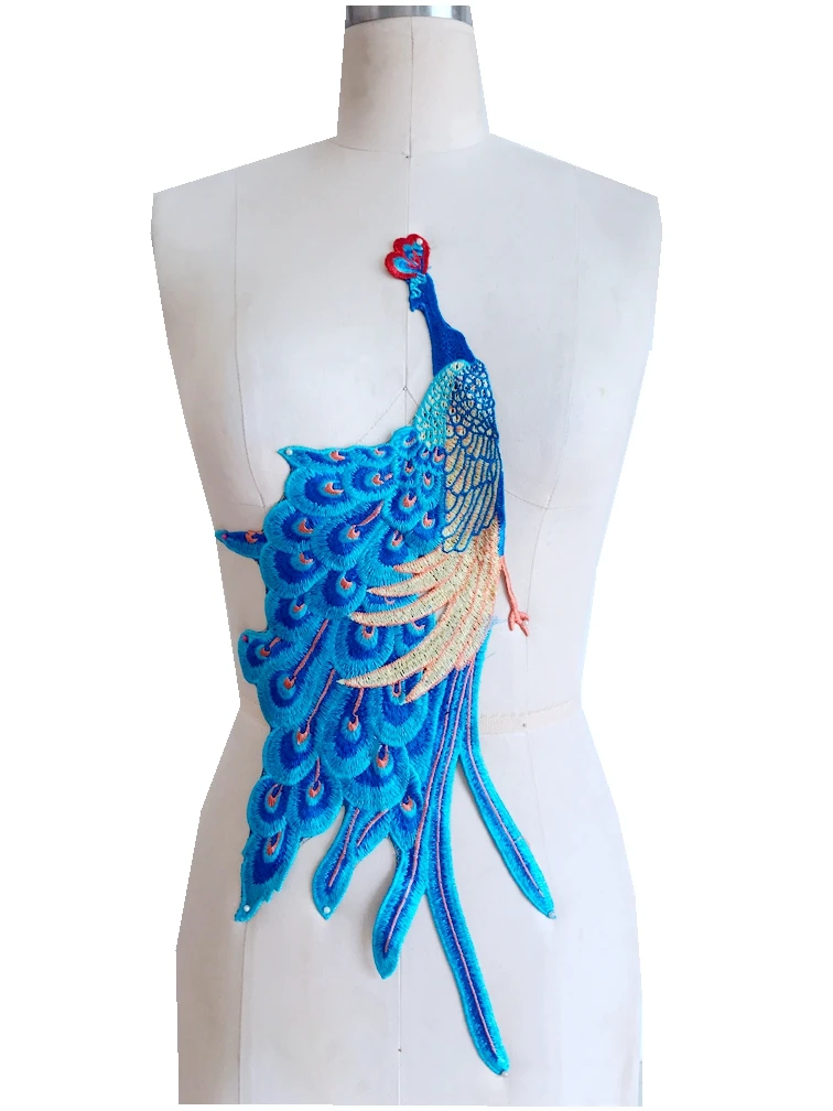 

multicolored Water - soluble embroidery lace applique hand sewing Peacock shape trim patches 47*20cm dress skirt DIYaccessory