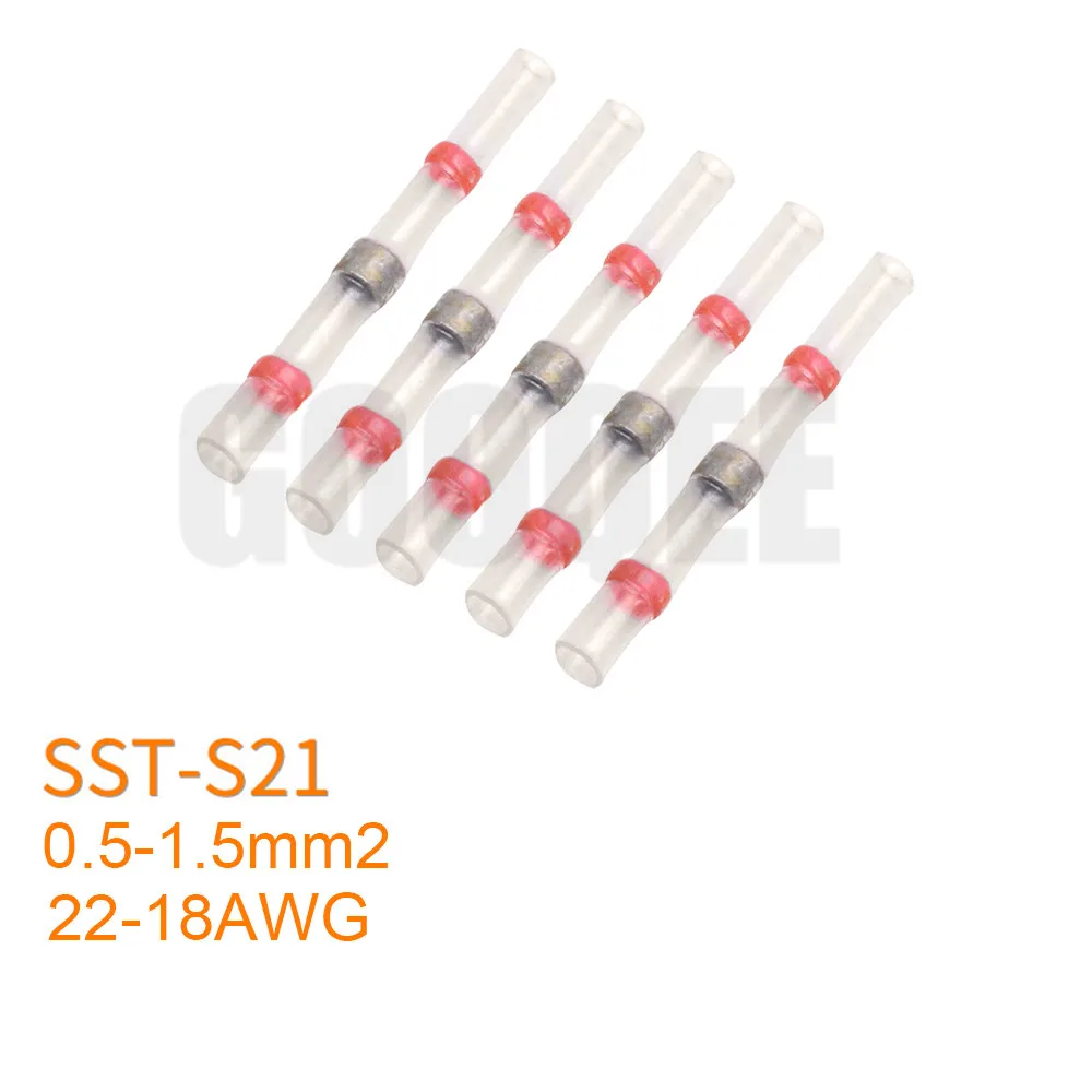 

5/10PCS Red SST-S21 22-18AWG 0.5-1.5mm2 Heat Shrink Butt Wire Connectors Waterproof Tinned Copper Solder Seal Terminals Kit Set