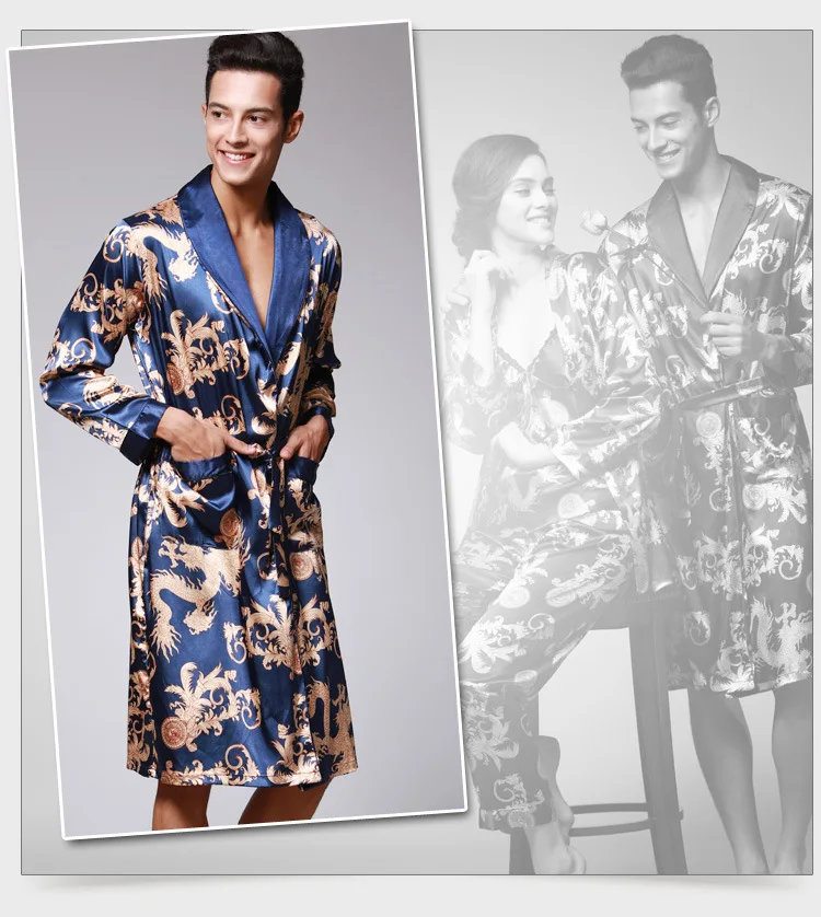 2016 брендовый новый летний весенний мужской халат кимоно халаты с v-образным вырезом из искусственного шелка Мужская одежда для сна Мужской