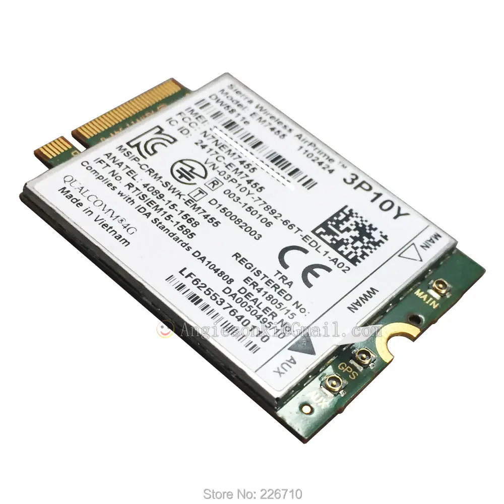 DW5811e 4G Wi-Fi модуль карты WWAN 3P10Y Sierra EM7455 Qualcomm Snapdragon X7 LTE для ноутбука Dell серии Latitude E5470