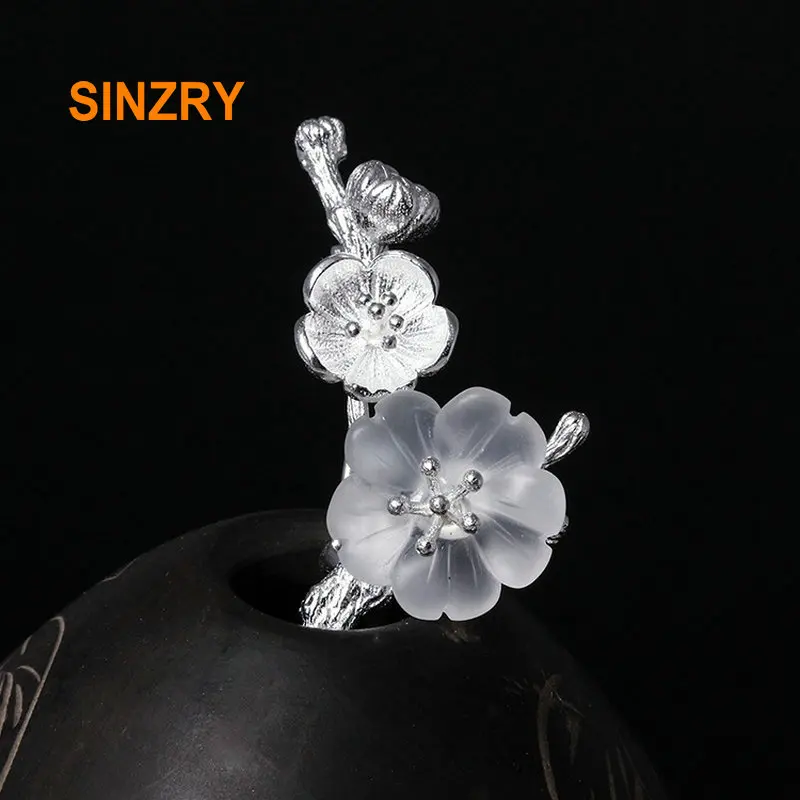 

Sinzry Silver ethnic flower silver brooch pin lady 925 sterling silver natural crystal vintage folk scarf buckles for women