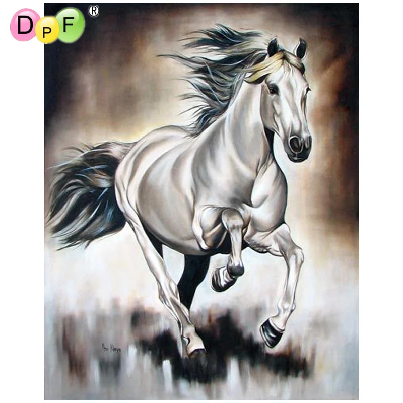 

DPF 5D DIY full Round Diamond Painting white horse running Magic Cube Cross Stitch crafts Diamond Embroidery Mosaic Home Decor