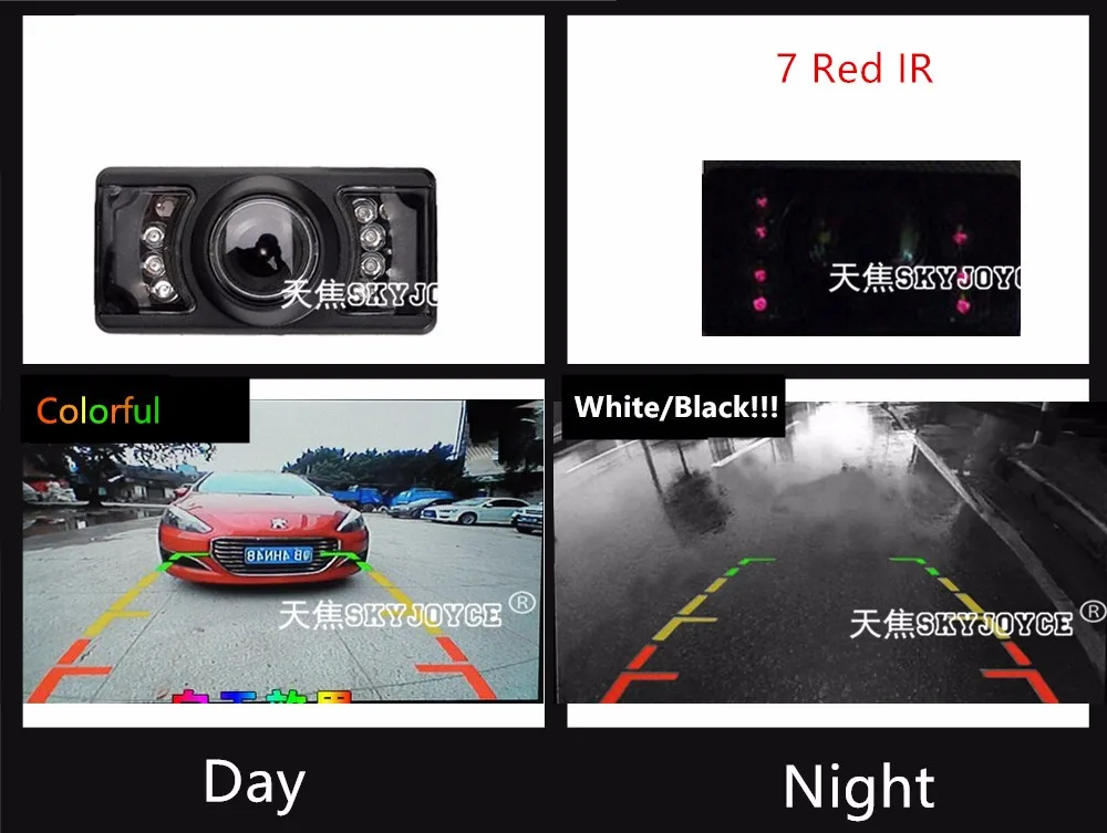 Night vision Red IR CCD HD rear view camera car license plate frame camera Light 170 backup parking rear car plate camera Black  (2)
