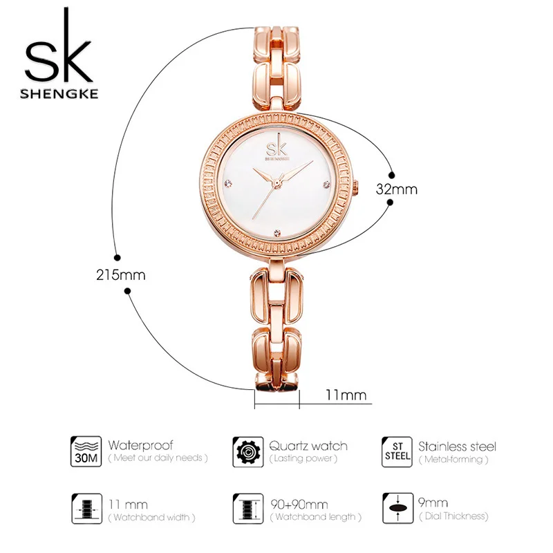 Женские часы Shengke кварцевые с круглыми циферблатами розовое золото 2019|clock brand|clock