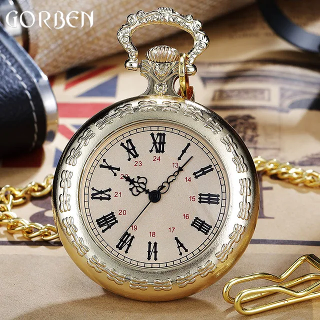 Luxury Golden Steampunk Quartz Pocket Watch Roman Number Luminous Dial Sculpture Luxury Golden Steampunk Quartz Pocket Watch Roman Number Luminous Dial Sculpture