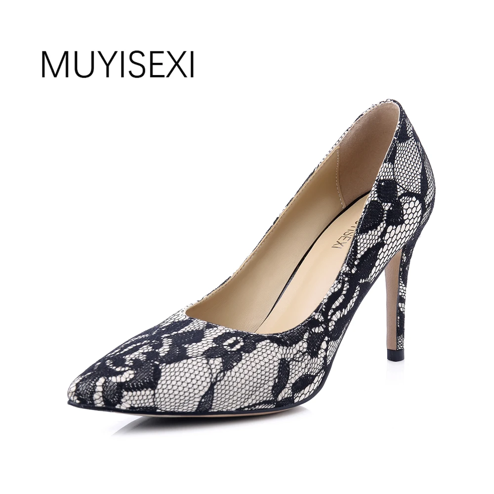 

Clear stock! Sexy Thin Spike Heel Women Pumps Lace Pointed Toe Stiletto Party Valentine Shoes size 6.5=23.5cm MUYISEXI