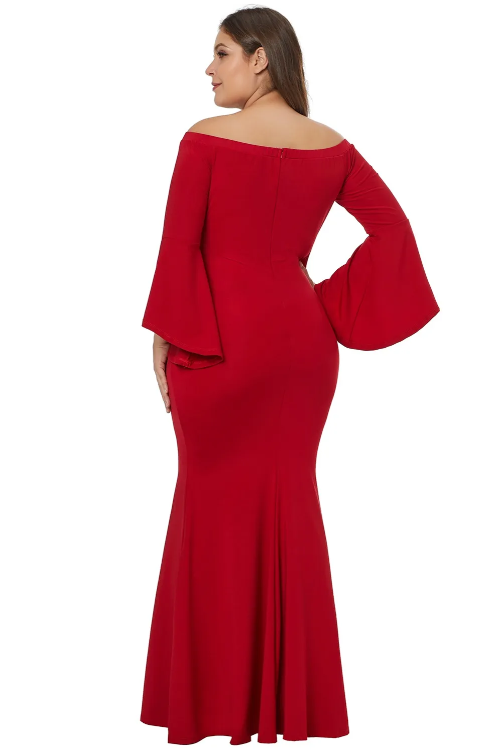 Chic-Red-Off-Shoulder-Slit-Plus-Size-Mermaid-Dress-LC610374-3-5