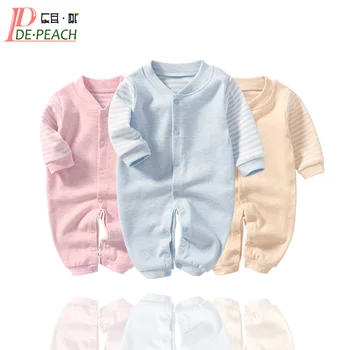 

DE PEACH Winter Cotton Baby Rompers Long Sleeve Striped Toddler Boys Girls Jumpsuits Autumn Newborn Infant One Piece Clothing