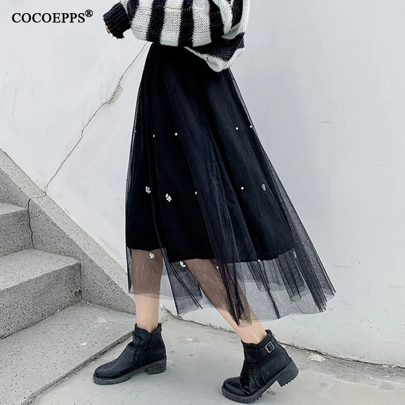 

4XL 5XL 2019 New Summer Plus size Tulle Skirts Women High Waist A-line Mesh Tutu Long Skirt Elegant Lace Midi Skirt Large Size