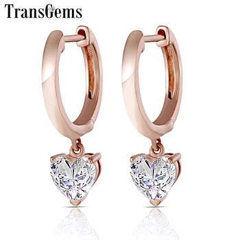 

Transgems Geuine 14K Rose Gold Heart Shaped Moissanite Drop Earrings for Women 5mm F Color Moissanite Ladies Earrings Pink Gold