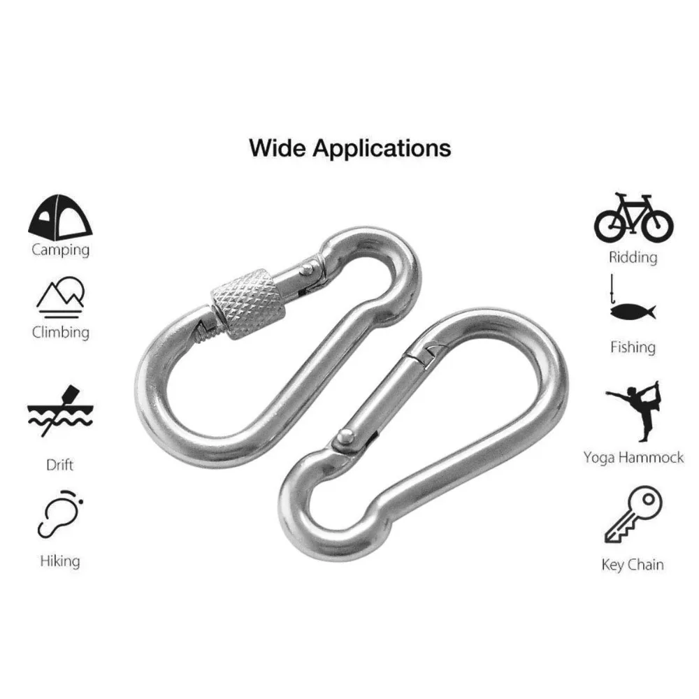 

M8 Stainless Steel Double Ended Swivel Eye Hook and Safety Carabiner Spring Snap Hook Swivel Shackle Ring Connector Set of 3