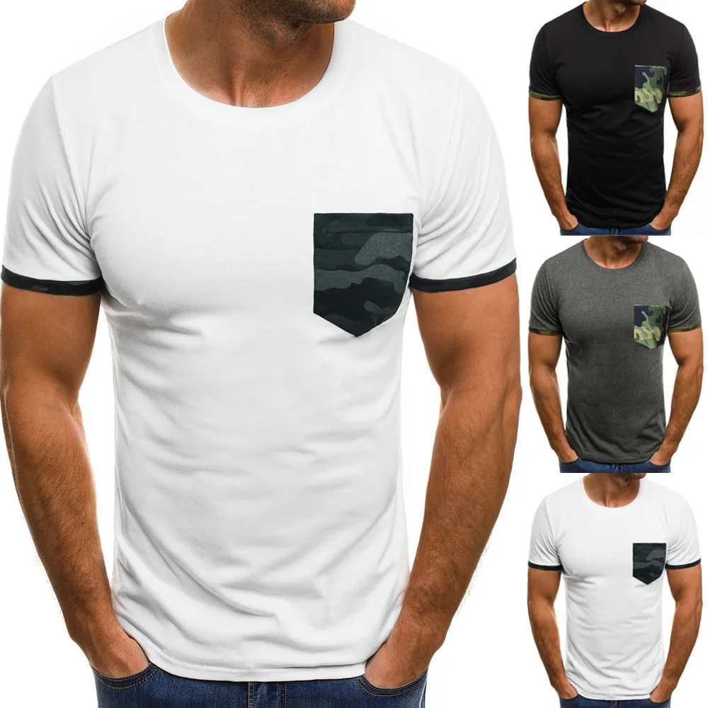

2018 New Hot Men Muscle T-Shirt Slim Casual Fit Short Sleeve Camouflage Pocket Blouse Top For Male Wholesale Drop Shipping